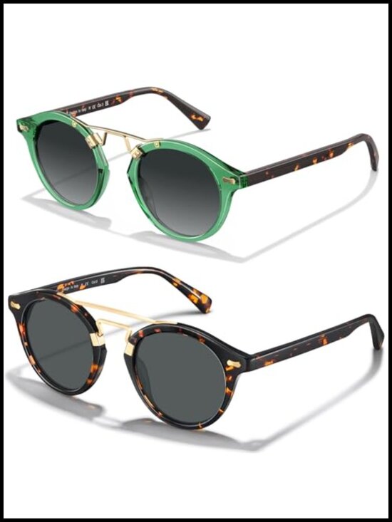 Small Face Acetate Double Bridge Round Sunglasses Polarized UV Protection Retro main image 5